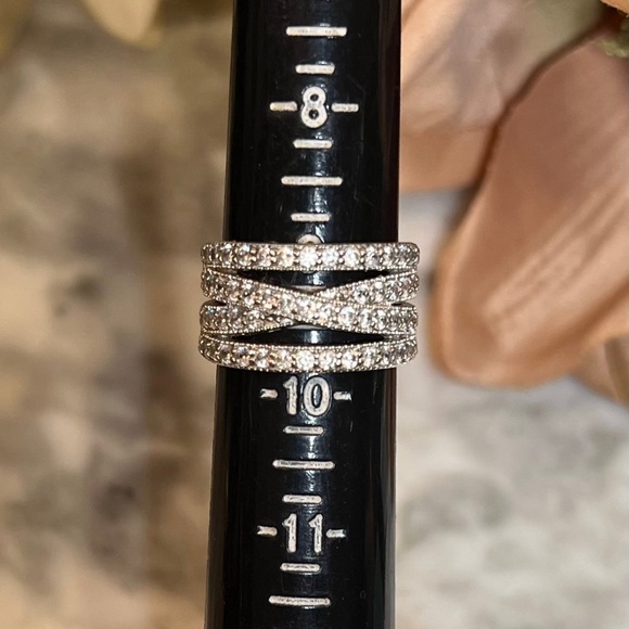 ď¸Beautiful Wide 4 row Crossover Diamond Ring Solid 925 Sterling Silver -See pics - Picture 8 of 17